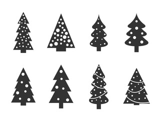Christmas tree icon set, flat design. Christmas tree shapes graphics. PNG design with transparent background.