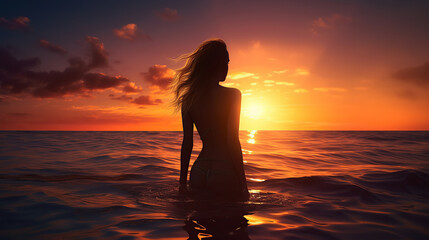 Fototapeta premium Silhouette of a woman on the beach.