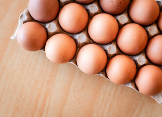 Eggs in a gray container,  holding afresh organic egg