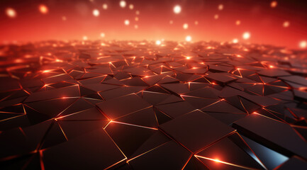 Obraz premium A vanishing perspective of red metallic geometric shapes with a glossy finish. 