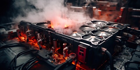 A graphic card being cooled by a custom water cooling system, showcasing high-end PC gaming technology