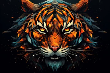 Fototapeten angry tiger head with sacred geometry hand drawn illustration © antusher
