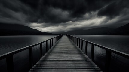 A long wooden bridge over a body of water