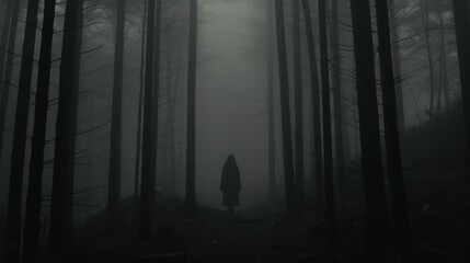 A person standing in the middle of a forest