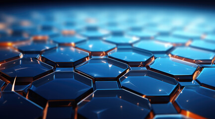 Fototapeta premium A vanishing perspective of blue metallic geometric shapes with a glossy finish. 