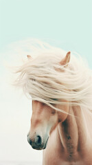 Ultra minimalism photography of a horse, pastel color phone background created with Generative Ai