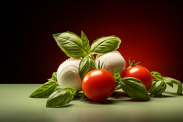 cherry tomatoe, green basil leaves, and  mozzarella balls, caprese sala