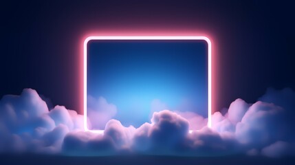 Neon frame in the clouds. Vector illustration of a neon frame in the clouds.
