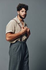 Hair handsome casual fashionable portrait shirt caucasian person guy young men adult attractive