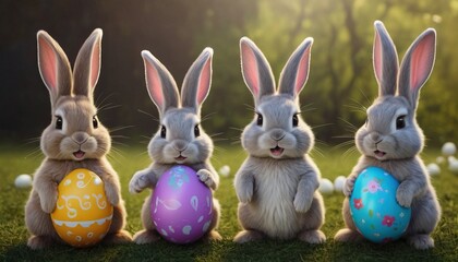 Fototapeta na wymiar Cute cartoon happy Easter bunnies