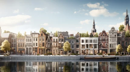 Fotobehang Modernity takes a bow to tradition in this Dutch-inspired urban composition, featuring a seamless blend of historic facades and contemporary structures © ishtiaaq