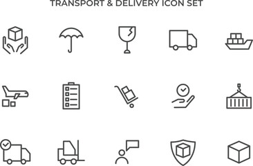 Transport and logistic icon set vector thin line style