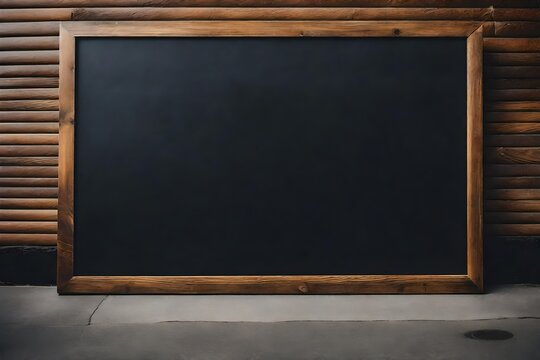 horizontal slate blackboard template , blank wooden framed chalkboard , street signboard , hipster cafe and bistrot