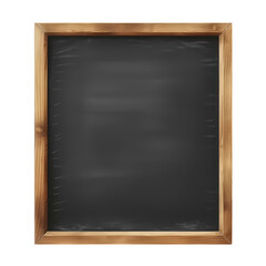 Blank blackboard in wooden frame isolated on transparent background