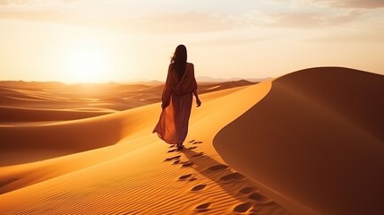 a woman is in the desert