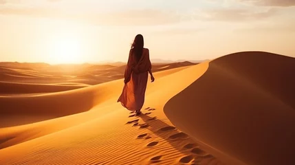 Fotobehang a woman is in the desert © Doni_Art