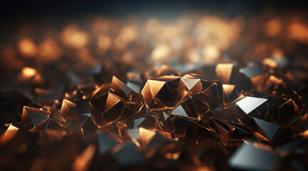 Gleaming bronze triangular shapes creating a textured, luminous abstract surface. - obrazy, fototapety, plakaty