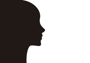 Plantilla con el perfil de la cara de una mujer en negro sobre blanco - obrazy, fototapety, plakaty