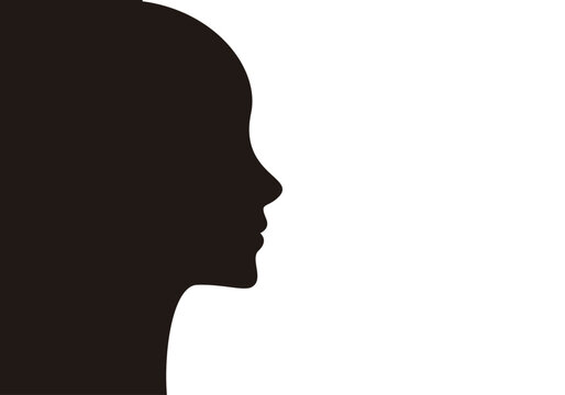 Plantilla con el perfil de la cara de una mujer en negro sobre blanco