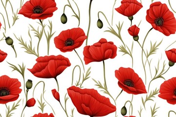 Seamless pattern of red poppies. Watercolor painting