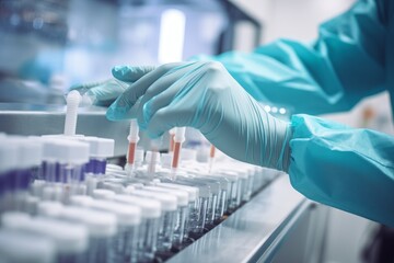Focused Scientist Conducting Experiment with Test Tubes in Laboratory”