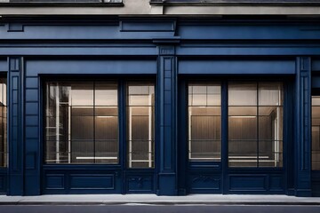 vintage dark blue storefront , retro commercial facade template model