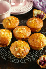 Homemade sweet fruit muffins with blackcurrant - 686717620