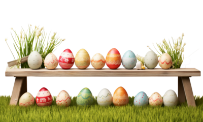 easter eggs and grass isolated on transparent background
