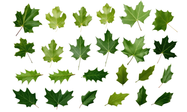 set of leaves isolated on transparent background