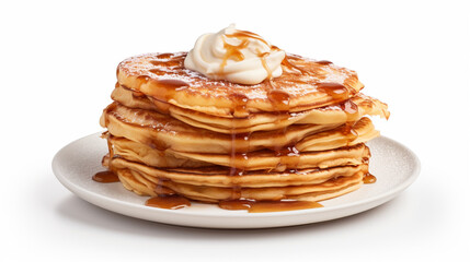 A feast of pancakes, a stack of pancakes in a plate on the table, generative AI