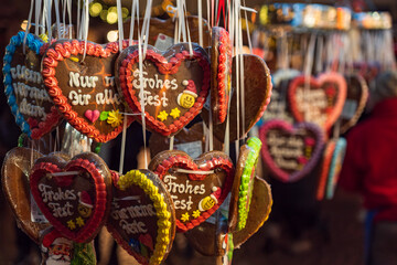 Christmas gingerbread hearts at the Christmas market