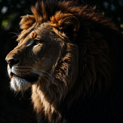 The lion on a dark background is a symbol of greatness and leadership.