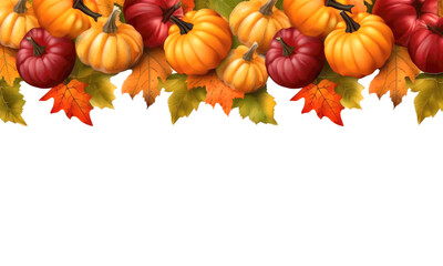 autumn leaves and pumpkins isolated on transparent background