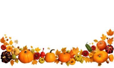 autumn leaves and pumpkins isolated on transparent background