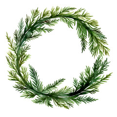 Tannenkranz Aquarell Grün Weihnachten Dekoration Handgemalt Festlich Wandkunst Natur Illustration Pflanzen Zweige Feiertag Geschenk