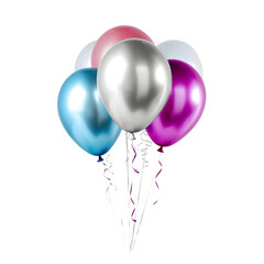 Realistic silver blue purple balloon on transparent background, birthday party air balloons decorative element design