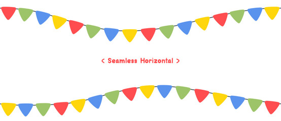 Seamless Horizontal Celebrate a Colorful flag garlands party isolated on white background. Birthday, Christmas, anniversary, and festival fair concept. Vector illustration flat cartoon design.