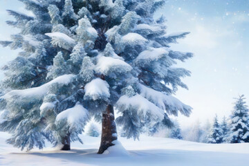 Beautiful winter snowy tree and  forest  with snowdrift, pines and spruces