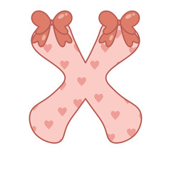 Letter X ribbon pink valentine alphabet heart love sweet vintage retro groovy . for birthday party ,baby shower ,event, promo, logo, banner, monogram and poster. Typeset design.

