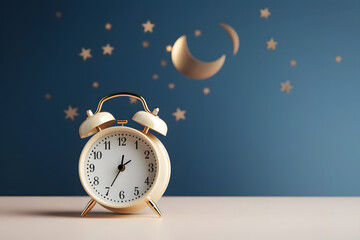 Alarm clock with moon and star at night.