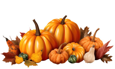 pumpkins and leaves isolated on transparent background