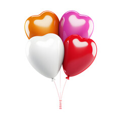 Realistic gold red white purple Heart balloon on transparent background, Valentine Party air balloons decorative element design