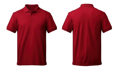 red t shirt  with short sleeves in front and back view, mockup, isolated on transparent background