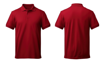 red t shirt  with short sleeves in front and back view, mockup, isolated on transparent background