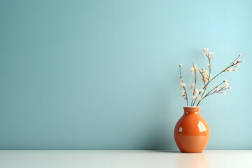 Vase with flowers on background space for text.