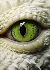 Fototapeta premium Close up green eye reptile or dragon with white scales.
