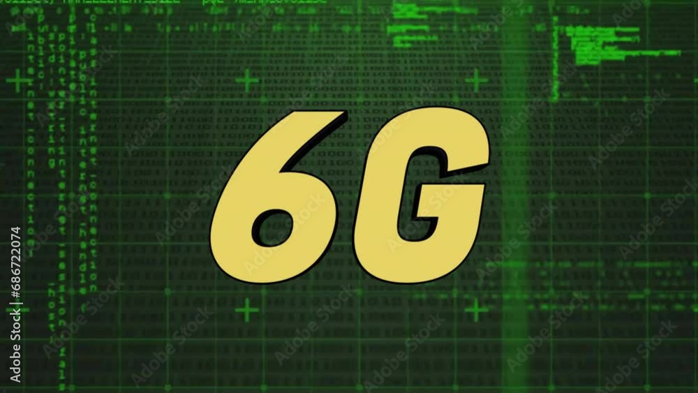 Poster Animation of 6g text and data processing over black background