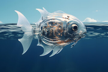 Hyper realistic futuristic fish in ocean.