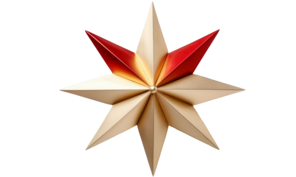 Golden, red and white christmas star isolated on transparent background