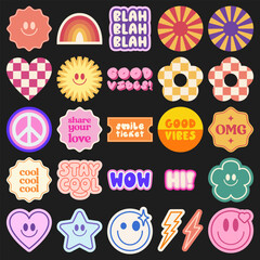 Y2k Stickers Vector Pack. Set Of Trendy Retro Patches Pop Art Design.